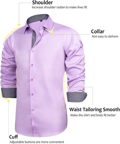 Vista 2 de J.Ver - Camisa de vestir para hombre, informal, manga larga, no se arruga, ajuste regular, elástica, con botones