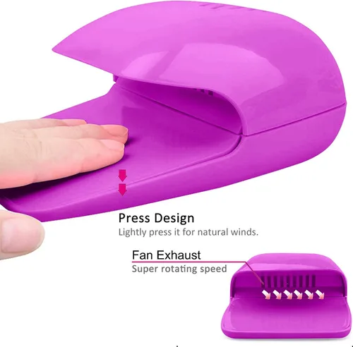 Vista 6 de FILFEEL Secador de uñas portátil, mini ventilador de uñas para esmalte de uñas regular y de gel, funciona con pilas, morado