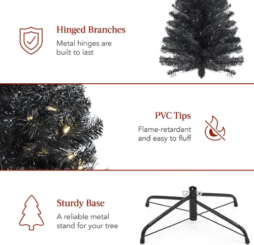 Vista 6 de Best Choice Products - Árbol de Navidad artificial, de 4.5 pies, preiluminado, negro, árbol delgado para el hogar, oficina, decoración de fiesta