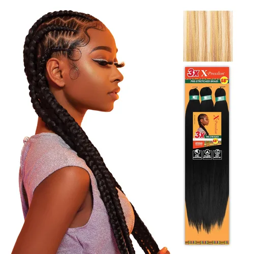 Vista 70 de Sensationnel X-Pression - Trenzas sintéticas prestiradas, 3 unidades, 58 pulgadas, negro azabache 1 Cabello trenzado, Kanekalon, ignífugo