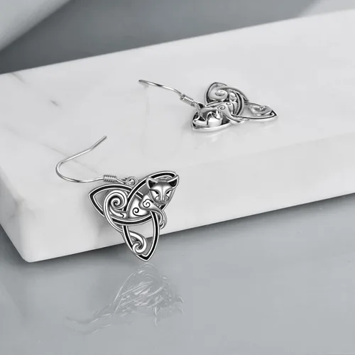 Vista 5 de POPLYKE 925 Sterling Silver Celtic CatFoxMoon Owl Earrings, Cute Animal Earrings, Gift for Women
