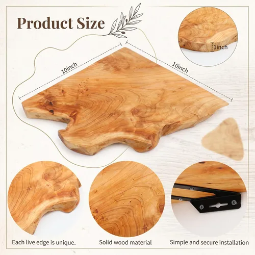 Vista 2 de Juego de 4 estantes esquineros flotantes de madera natural con borde vivo