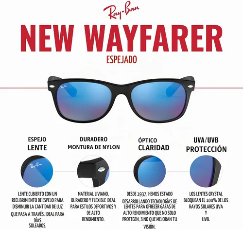 Vista 4 de Ray-Ban Rb2132 New Wayfarer Gradient - Lentes de sol cuadrados Caucho Negro/Gris Espejo Azul
