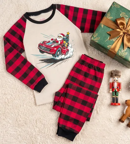 Vista 5 de HONGTEYA Conjunto de ropa de algodón de manga larga para niños y niñas 3-8T 1 coche de Navidad larga