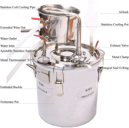 Vista 2 de DIY 2 Gal 10 litros destilador casero Kit de elaboración de vino para Moonshine Still, destilador de whisky alcohol inoxidable caldera Thumper Keg