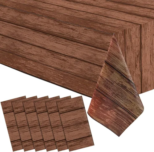 Vista 9 de Irenare Mantel de plástico de grano de madera de 3 piezas, 54 x 108 pulgadas, manteles de madera rústica para mesa rectangular, mantel vintage