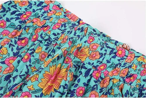 Vista 6 de MEROKEETY - Falda larga por debajo de la rodilla, acampanada y plisada de cintura alta con estampado floral bohemio y bolsillos para mujer