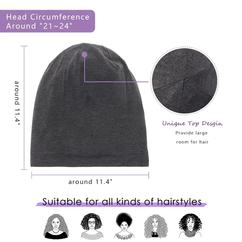 Vista 5 de Gorro de dormir con forro de satén de seda, ajustable que permanece toda la noche, gorro holgado para el cuidado del cabello rizado de mujeres