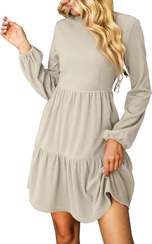 Vista 10 de CUPSHE Minivestido tipo suéter con cuello redondo y manga larga de obispo Naranja quemado