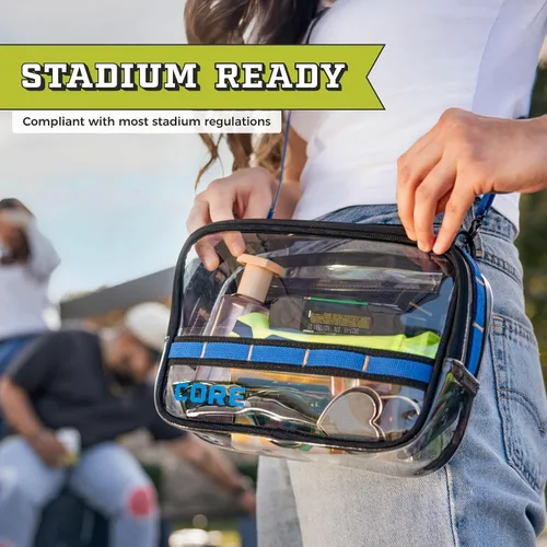 Vista 3 de CORE Bolso transparente aprobado para estadios con correa ajustable Diseño de bolso ligero con compartimentos seguros con cremallera