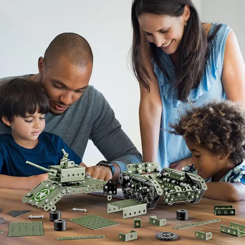 Vista 5 de Lucky Doug Juego de 284 piezas de proyectos de construcción STEM, tanque de ejército modelo, juguetes de construcción para niños de 8 a 12 años, kit