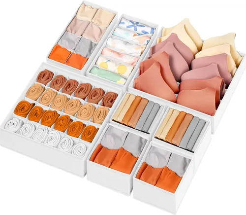Vista 10 de Organizador de Cajones para Ropa, Juego de 8 Organizadores de Cajones para Ropa de Bebé, Ropa Interior, Calcetines, Organización y Almacenamiento