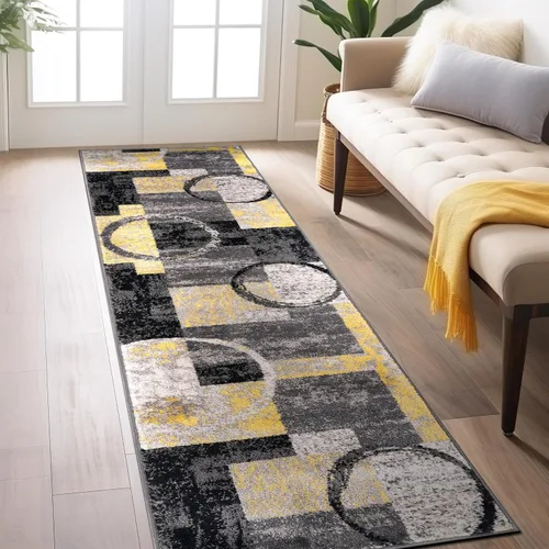 Vista 36 de Rugshop - Alfombra contemporánea con diseño abstracto de círculos, alfombra con respaldo de yute para entrada, cocina o habitación pequeña, marrón