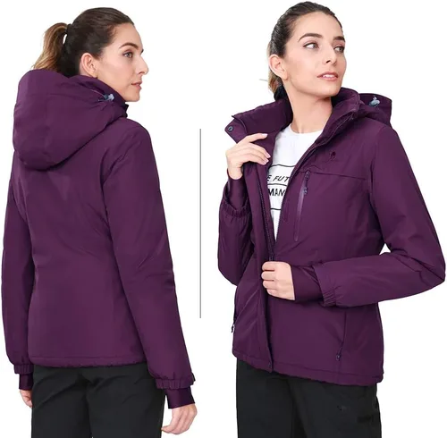 Vista 47 de CAMEL CROWN - Chamarra de esquí para mujer, impermeable, con capucha desmontable, rompevientos, forro polar, parka para lluvia