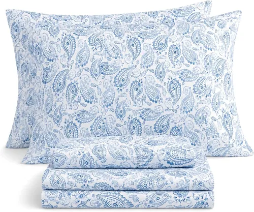 Vista 9 de HYPREST 100% Cotton Percale Sheets Queen, Blue Rose Floral Deep Pocket 16