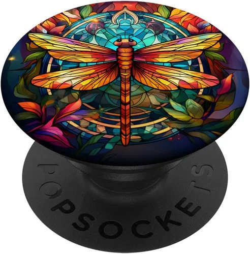 Vista 6 de PopSockets MagSafe PopGrip de mosaico de vitrales coloridos estilo libélula para iPhone