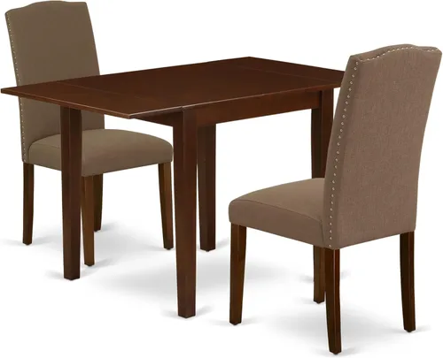 Vista 20 de East West Furniture 1NDEN3-LWH-06 - Juego de mesa de comedor de 3 piezas que contiene una mesa rectangular con gotas y 2 sillas tapizadas de tela