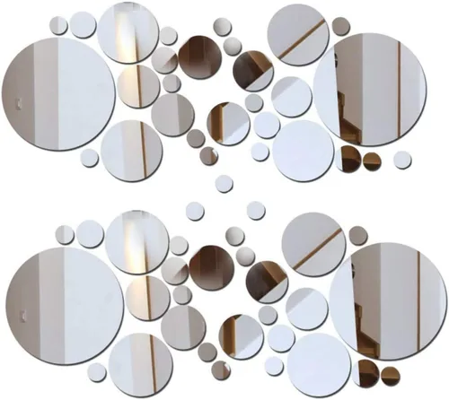 Vista 6 de Juego de 56 calcomanías de pared de espejo flexibles, acrílico extraíble, círculo, autoadhesivo, plástico para decoración del hogar (redondo)