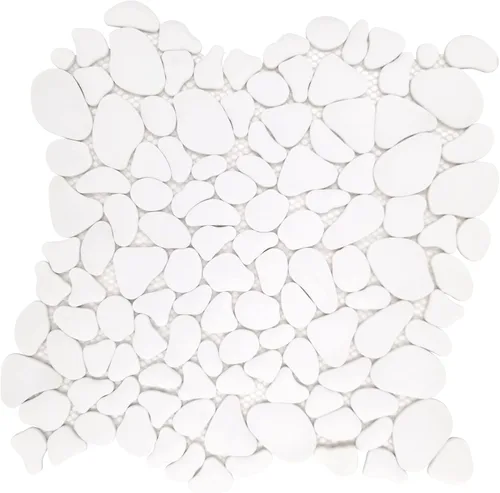Vista 10 de SUNWINGS Azulejo de guijarros de 10 hojas para ducha, borde de suelo, cocina, baño, salpicadero de vidrio reciclado blanco Carrara, aspecto