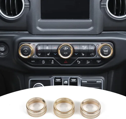 Vista 13 de JeCar - Cubierta de perilla de interruptor de aire acondicionado, de aleación de aluminio, compatible con Jeep Wrangler 2018-2023 JL JLU y 2020-2023