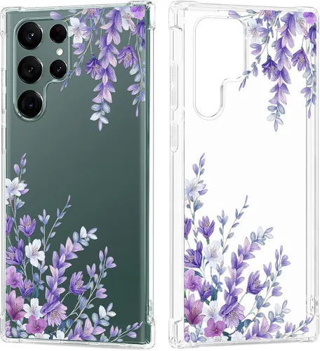 Vista 14 de Funda transparente floral para Galaxy S22 Ultra para mujeres/niñas, bonita funda de teléfono para Samsung Galaxy S22 Ultra 5G, diseño de flores