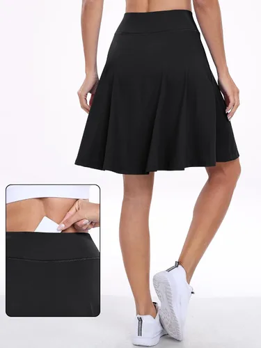 Vista 4 de ANRABESS Faldas hasta la rodilla para mujer con bolsillos, cintura alta, para golf, tenis, viajes, pantalones cortos integrados