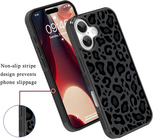 Vista 181 de KANGHAR - Funda compatible con iPhone 11, diseño de leopardo negro, textura de neumático antideslizante, a prueba de golpes, funda protectora