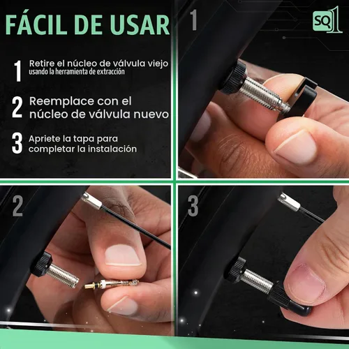 Vista 4 de Square1 Presta Kit de núcleo de válvula -10 núcleos de válvula Presta universalmente compatibles, 1 herramienta de extracción de núcleo de válvula