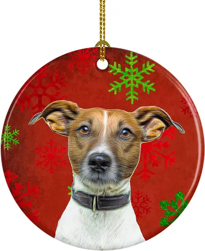 Vista 30 de Caroline's Treasures Affenpinscher - Adorno de cerámica para colgar en el árbol de Navidad con copos de nieve rojos y verdes, para el hogar