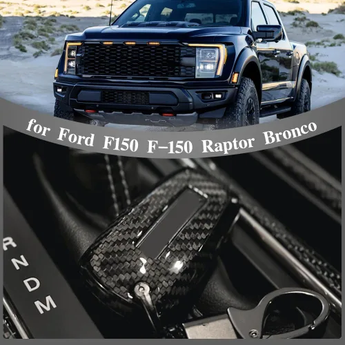 Vista 8 de Cubierta de llavero de fibra de carbono para Ford F-150 F150 Bronco Raptor R Off-Road 2018 2019 2020 2021 2022 2023 2024, Solo para Raptor, Estuche