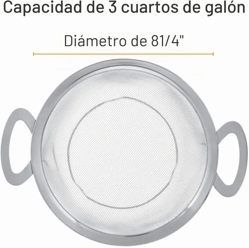 Vista 2 de Colador de acero inoxidable U.S. Kitchen Supply con malla de 3 cuartos de galón, tipo canastilla con un amplio borde, pies de apoyo y asas