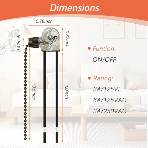 Vista 2 de Zing Ear ZE-109 - Interruptor de velocidad para ventilador de techo, 2 unidades Practical replacement lamp pull switch, compatible with most