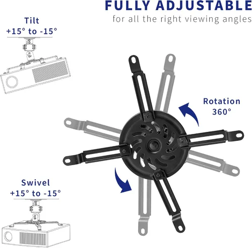 Vista 6 de VIVO Soporte universal para proyector de techo ajustable para proyectores regulares y mini, montaje de proyección con brazos extensibles, negro