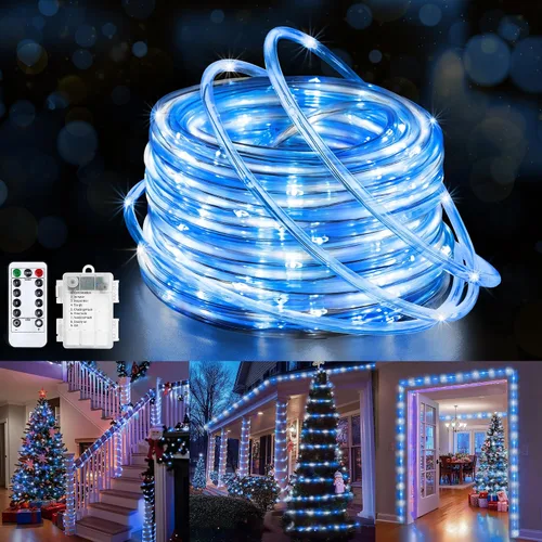 Vista 18 de Jnaurb Paquete de 2 luces de cuerda a pilas para exteriores, total de 66 pies, 200 LED, 8 modos, funciona con pilas, luces de hadas de Navidad