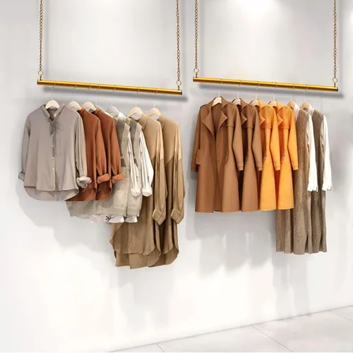 Vista 13 de 2 unidades, 24 estantes de ropa colgantes para boutique, altura ajustable, perchero de metal para vestidos de boda, estante de ropa dorado, colgador