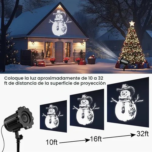 Vista 3 de Proyector de luces de Navidad dinámicas 3D para exteriores e interiores, decoraciones navideñas de muñeco de nieve mejoradas 2025, luces