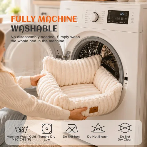 Vista 5 de PETKARAY Sofá cama para gatos, sofá suave de 24 pulgadas para gatos de Crema