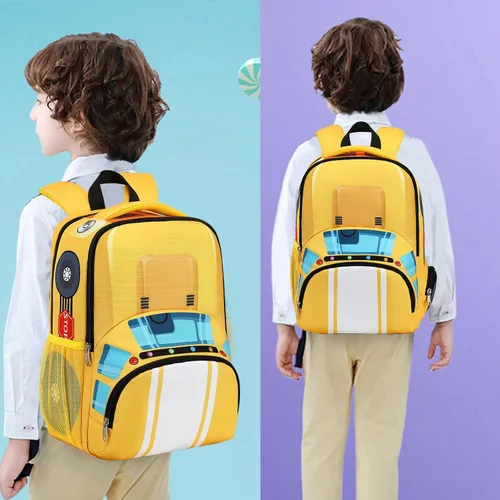 Vista 2 de LEDAOU Mochila escolar para niños y niñas con correa para el pecho, Autobús Amarillo, Mochilas Daypack