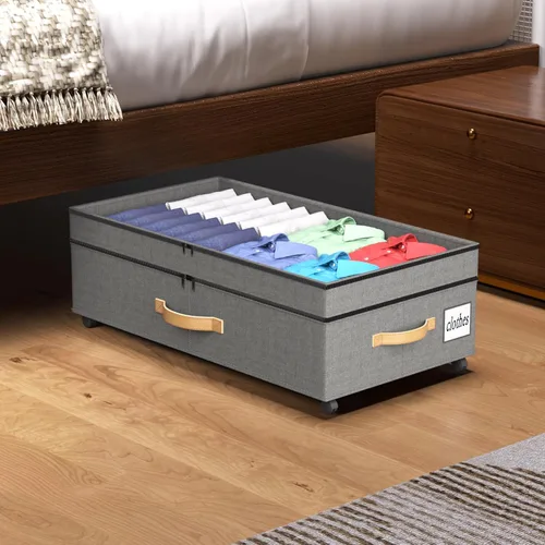 Vista 8 de Paquete de 2 contenedores de almacenamiento debajo de la cama con ruedas de 65 L XXL grandes debajo de la cama con tapas, almacenamiento debajo