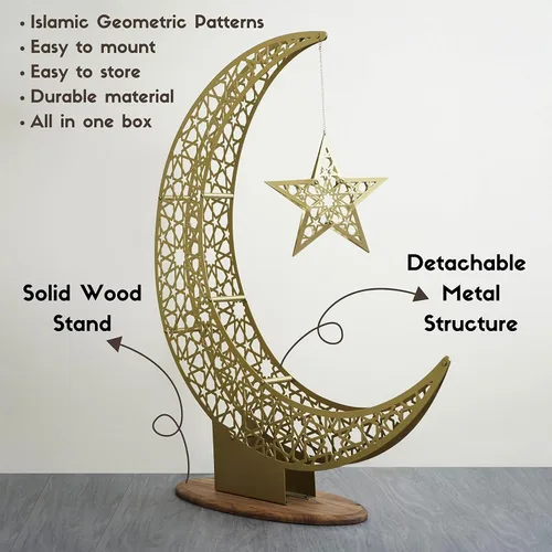 Vista 7 de iwa concept Decoración islámica de media luna de metal, arte de Ramadán de luna y estrella, decoración de mesa islámica, regalo para musulmanes