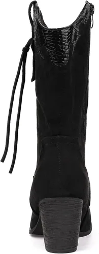 Vista 6 de SHIBEVER Botas vaqueras vaqueras para mujer botas occidentales negras para mujer, tacón alto, gamuza, cremallera, media pantorrilla