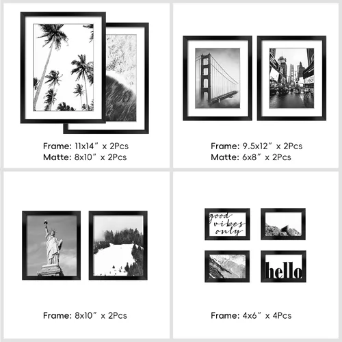 Vista 3 de ArtbyHannah Juego de marcos de pared para sala de estar, marcos de fotos negros de varios tamaños con imágenes de impresión de paisajes, decoración