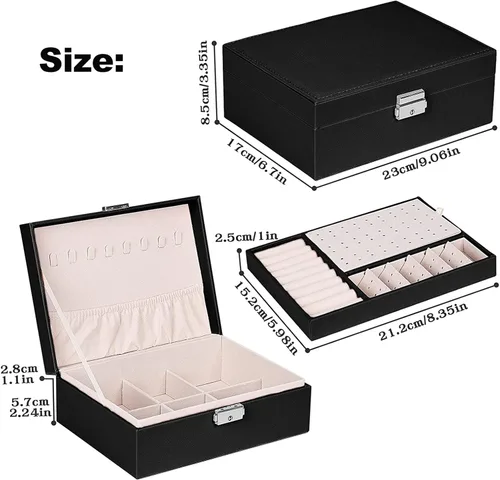 Vista 8 de Organizador de joyas para mujer organizador grande de joyas de viaje de 2 capas de piel sintética con forro suave para mujeres y niñas anillos