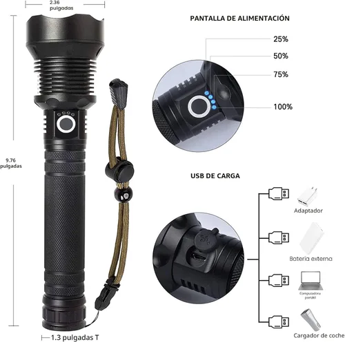 Vista 5 de Lylting Linternas LED recargables de alto lúmenes, 99,000 lúmenes, linterna súper brillante con 5 modos e impermeable, potente linterna de mano