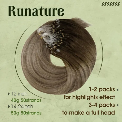 Vista 83 de RUNATURE Extensiones de cabello humano con punta en U, color marrón ceniza a rubio platino