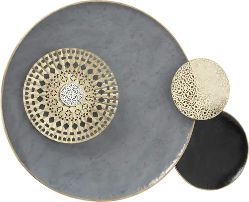 Vista 7 de MODERNIST HOME - Roundeles flotantes, escultura de pared de metal, decoración, detalles dorados dorados, gris brillante y negro, detalles