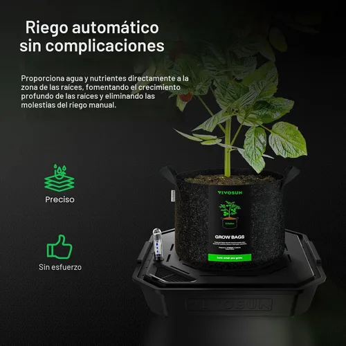 Vista 2 de VIVOSUN Paquete de 4 Macetas de Autoriego FlexFeed, Base de Maceta de Tela con Riego Automático con Medidor de Agua y Ventana de Mantenimiento