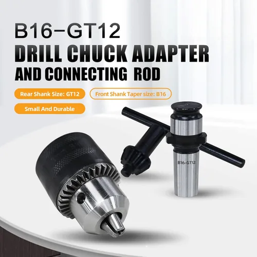 Vista 2 de ZAC Adaptador de Portabrocas de Taladro GT12, Compatible con Máquina Roscadora Eléctrica M16R, Metal, Incluye Llave de Portabrocas, Adaptador