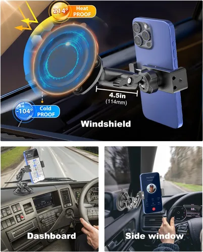Vista 6 de Soporte de teléfono para automóvil con ventosa resistente, brazo de ajuste de metal para parabrisas, salpicadero, ventanas laterales, soportes