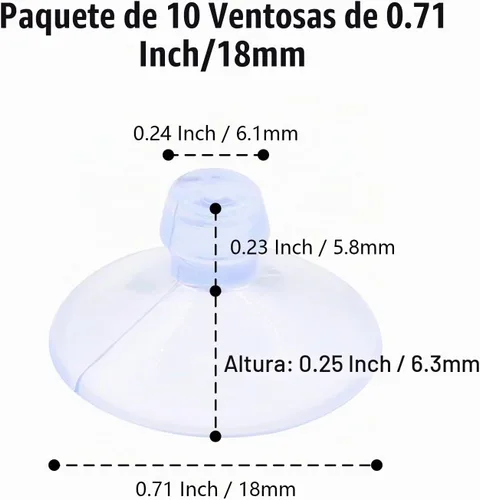 Vista 4 de Paquete de 10 ventosas de PVC transparente de 0.709 in para muebles